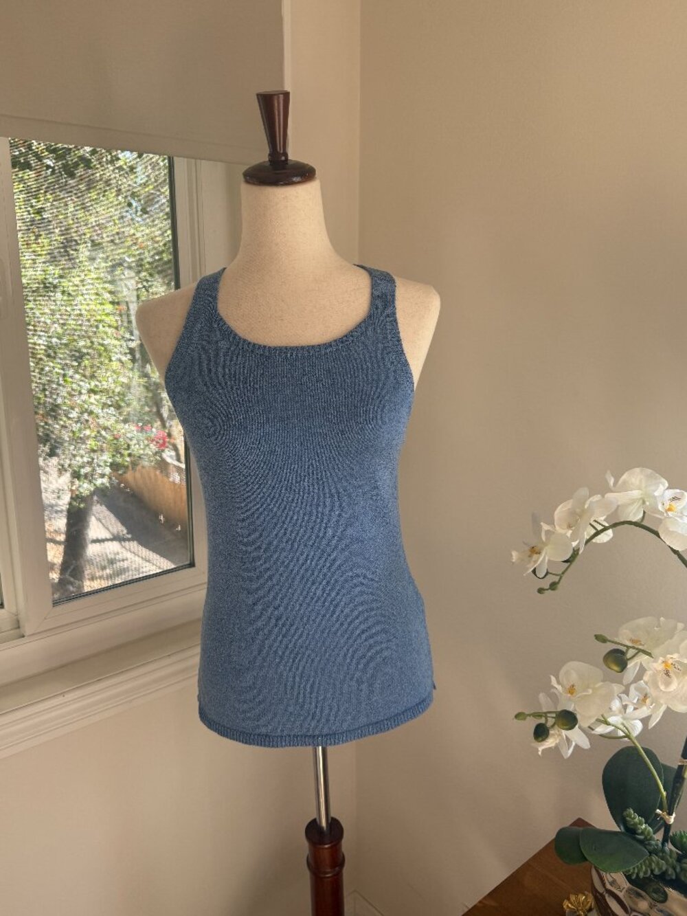 Blue Knit Tank top with cross back straps - S